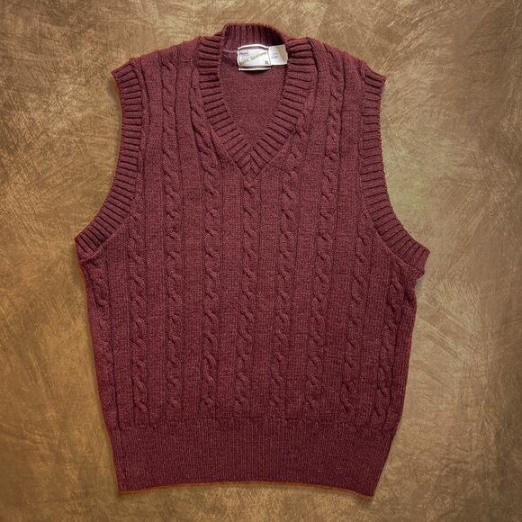 Sears Men's Sportswear Vintage Maroon Cable Knit Sleeveless Sweater Vest XL 80s - Picture 4 of 4